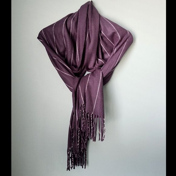 Oversized Navy Blue Striped Cashmere Scarf - Picture 1 of 7